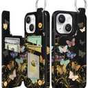 Compatible with iPhone 12 Wallet Case with Card Holder  Designer Golden Butterfly Pattern Kickstand Magnetic Clasp Back Flip Folio Leather Phone Covers for Women Men Girls