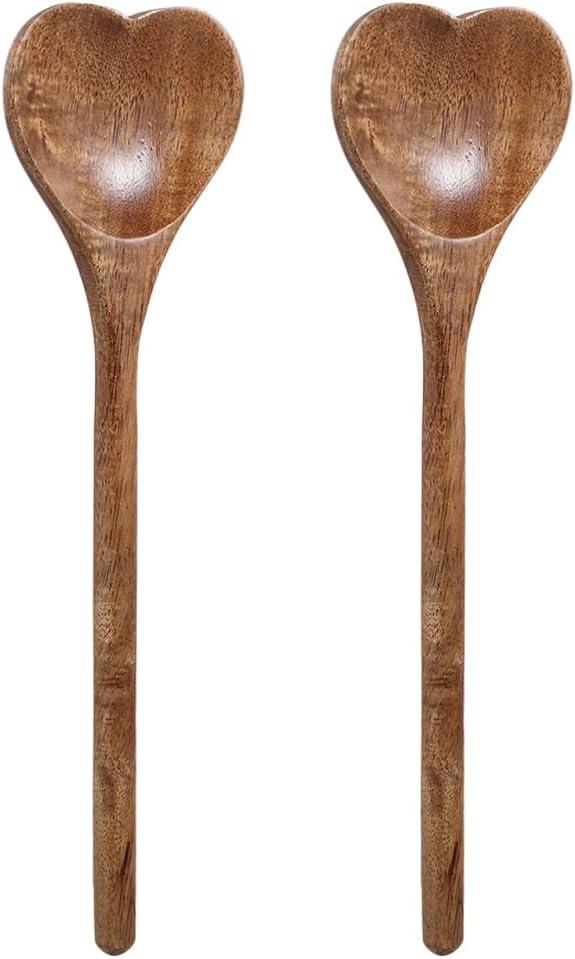 Hemoton Heart Shaped Wooden Spoons 2-Pack Multi-Function Kitchen Utensils for Stirring Mixing Serving Honey Salad Cooking Tools 10.03X2.75 Inch