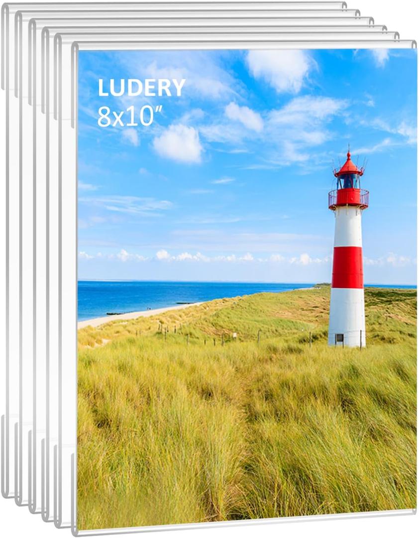 8x10 Acrylic Picture Frames,Set of 6 Clear Photo Frame for Wall,Clear Frameless picture Frames 8 x 10,Floating Hanging Picture Frames 8 x 10 for Home, School, Office 8x10 Acrylic Picture Frames,Set of 6 Clear Photo Frame for Wall,Clear Frameless picture Frames 8 x 10,Floating Hanging Picture Frames 8 x 10 for Home, School, Office