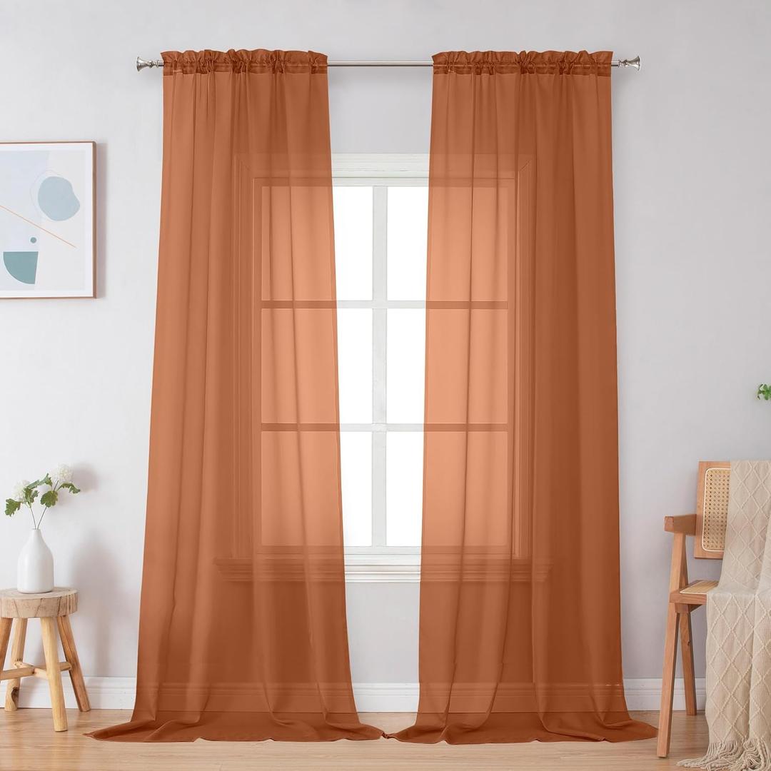 Simplebrand Orange Sheer Curtains 96 Inches Long, Light Filtering Rod Pocket Solid Color Window Sheer Curtain Panels, Elegant Curtains & Drapes for Living Room, Bedroom 2 Panels, 42" W x 96" L
