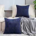 Home Brilliant Set of 2 Decorative Pillows for Couch Pillow Protectors for Sofa, Stripes Velvet, 40x40 cm, 16 x 16 Inch, Navy Blue