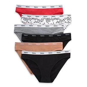 Hanes Women's Originals Bikini Panties, Breathable Stretch Cotton Underwear, Assorted, 6-Pack, Basic Color Mix, Medium 6