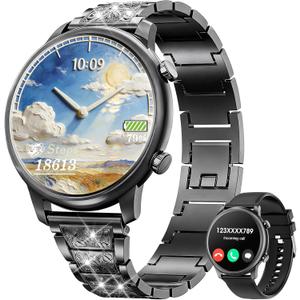 Hwagol Smart Watches for Women Android Phones iPhone Compatible(Bluetooth Call),1.39'' Round Fitness Tracker Heart Rate/Sleep Monitor,100+Sport Modes Pedometer (Black)