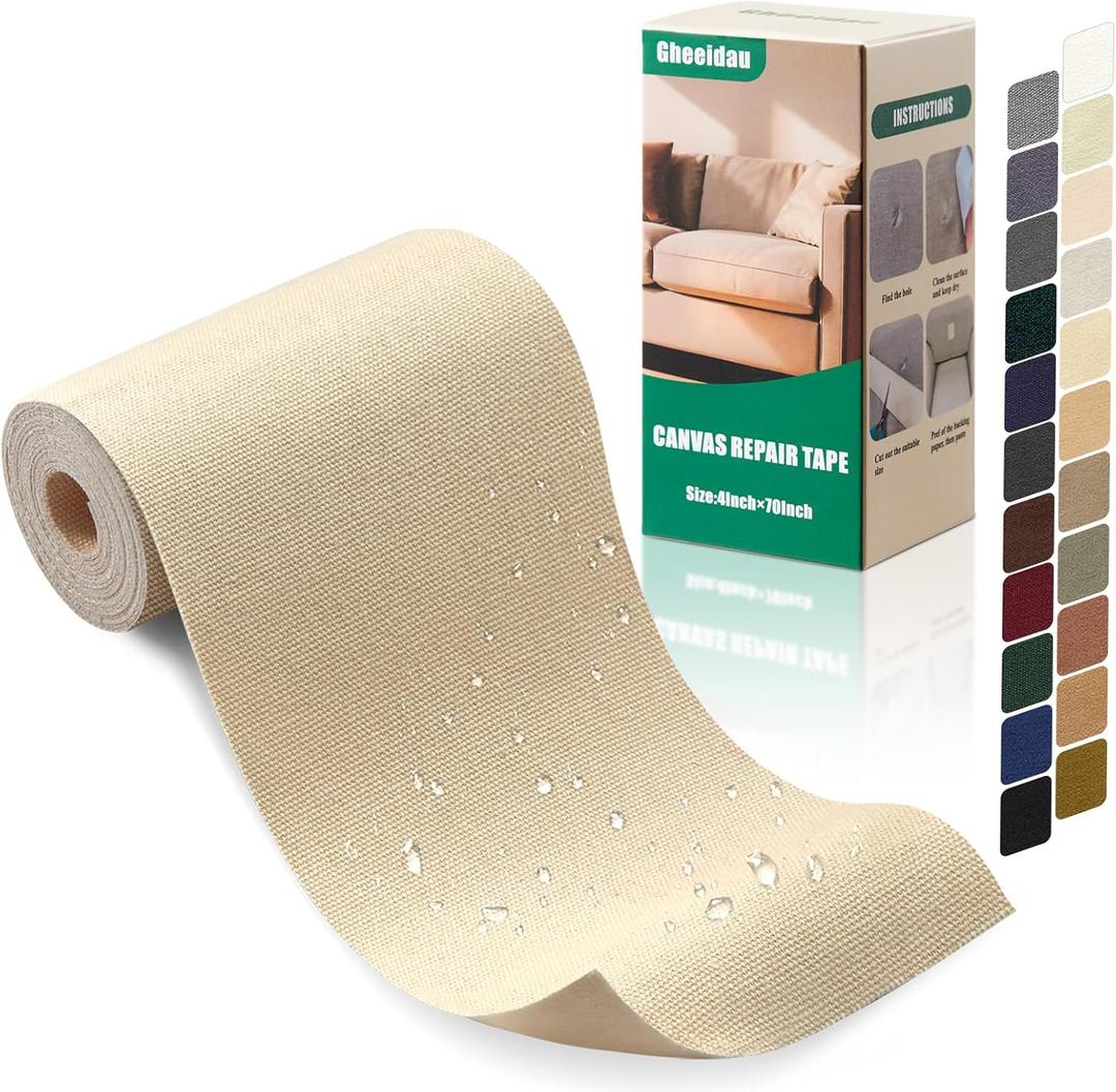 Canvas Repair Tape 470 Inch Waterproof Self-Adhesive Fabric Repair Patch for Repairing Boat Covers,Tents,Patio Umbrellas,Car Seats,Luggage,Sofas.(Beige)