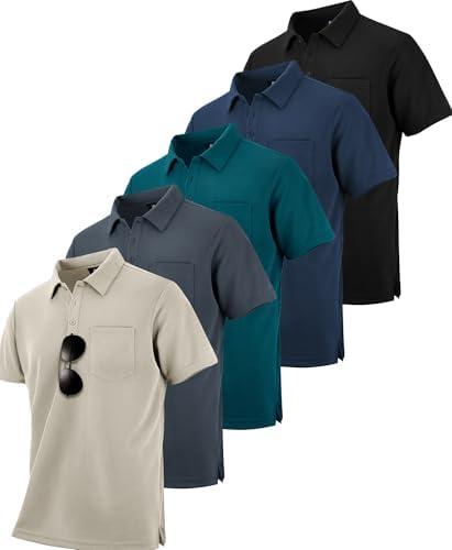ZITY 4 Pack Polo Shirts for Men with Pocket Dry Quickly Short Sleeve Athletic Outdoor Work Collared Shirts XL