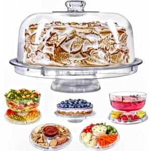 Cake Stand with Dome Cover, 6-in-1 Multi-Purpose Use, Cake Stand with Lid, Serving Platter, Punch Bowl, Desert Platter and More, BPA Free