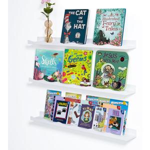 Floating Bookshelf for Kids, Cloud Picture Ledge Shelf - White, 35.4 Inches, Nursery Book Shelves Set of 3, Baby & Toddler Room Decor