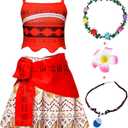 WonderBabe Girls Princess Costume Toddler Kids Theme Birthday Outfits Halloween Dress up Two-Pieces Crop Top Tassel Skirt Set (3-4 Years, Red)