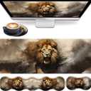 4 in 1 Mouse Pad Combo, Large Gaming Mouse Pad + Keyboard Wrist Support + Mouse Wrist Rest + Coaster, Table Pad with Stitched Edge Ergonomic Wrist Pad Set, Lion