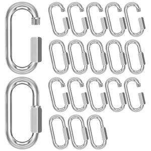 M8-20 Pack 3 Quick Links Chain Connectors, 5/16 Galvanized Chain Locking Carabiners Hooks, 1200LBS Heavy Duty Thread Quick Link Clips, Twist Oval Keychain D Shape for Swing, Camping