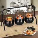 Rdogeia Halloween Decorations - Set of 3 Witches Cauldron Candy Serving Bowls on Rack, Black Plastic Cauldron with Skeletons for Indoor/Outdoor Home/Kitchen Decoration