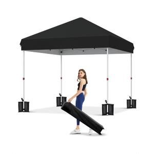 GarveeLife 10x10 Pop Up Canopy with One Button Push Setup - Heavy Duty Outdoor Canopy Tent with Portable Roller Bag - 3 Adjustable Height, 4 Weight Bags, 8 Stakes & 4 Guy Ropes Included, Black