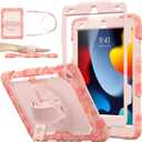 SEYMAC stock Case for iPad 9th/ 8th/ 7th Generation 10.2'', Shockproof with Screen Protector, Pencil Holder [360 Rotating Hand Strap] & Stand, for iPad 10.2 inch 2021-2019 (Pink Camo)