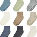Baby Mid-Crew Socks with Grips (9 Pairs) for 0-7 Years Old Toddler Boy Girl Kids (1-3T)
