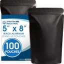 Spartan Industrial 5" X 8" Matte Black Stand-Up Pouch Bags - 100 Count Smell-Proof Mylar Bags With Heat Sealable Opening and Resealable Zipper