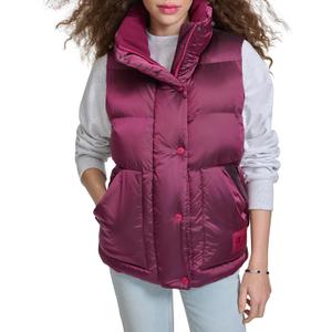 Champion Women's Satin Quilted Puffer Vest With Stand Collar (Medium, Dark Pink)