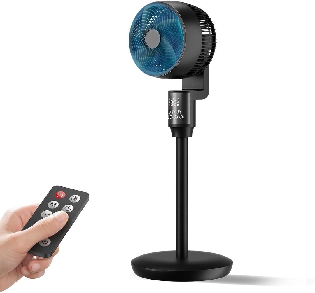 Abolee Pedestal Fan for Bedroom, 100ft Air Circulator Quiet Standing Fan, DC Motor, 4 Speeds & 4Modes, 24H Timer, 70+90Oscillation,Remote Control,Floor Fan for Bedroom Living Room Kitchen, Black