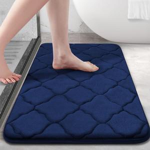 OLANLY Memory Foam Bath Mat Rug 30x20, Ultra Soft and Absorbent Bathroom Rugs, Non-Slip, Comfortable, Machine Washable Bath Carpet for Bathroom Floor, Tub, Shower and Home Decor Accessories, Navy