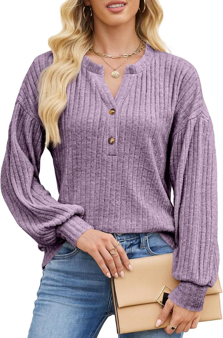 Edelqual Women's Sweater V Neck Long Sleeve Tops Winter Pullover Casual Fall Outfits Fashion Trendy Clothes Christmas (Medium, Purple)