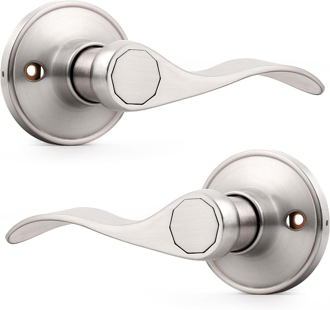 Probrico Pack of Two Dummy Door Lever for Left Hand and Right Hand Brushed Nickel Interior Door Handle Wave Style Non-Turning Door Knob Stainless Steel