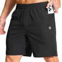 GGJ Men's Lightweight Athletic Shorts with Zipper Pockets 7"/5"/9" Gym Workout Running Quick Dry Tennis Shorts for Men (Large, Black)