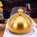 Gold Stainless Steel Food Dome Cover Food Protecting Dome Cover Serving Plate Dish Dome Cake Butter Dessert Cheese Cover for Burgers Restaurant Party (Crown Handle)