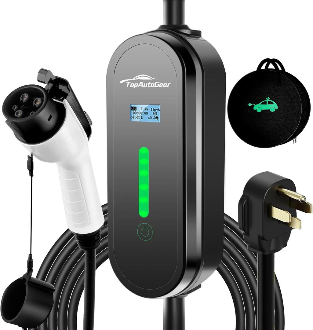 Level 2 EV Charger, 32Amp 220V 20FT Portable Electric Car Charger with LCD Display Screen, NEMA 14-50 Plug, Adjustable Current, Compatible with All J1772 EV (Tesla Require Adapter)