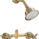 2 Handles Shower Faucet Set,Tub and Shower Trim Kit with Rough-in Valve,2 Handle Shower Faucet with 3 Modes Rainfall Shower Head,2 Knobs Single Function Shower Faucet,Brushed Gold,1A4MK-W