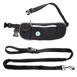 PetSpy Two Handle Dog Leash with Shock Absorbing - Improved Control & Training Bungee Pet Lead 4-6 ft (Hands-Free Leash for Running and Walking-Black)