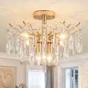 17 Semi Flush Mount Ceiling Light K9 Crystals Classic 6-Lights Brass Chandelier Modern Ceiling Lighting Fixtures for Bedroom Living Room Dining Room Kitchen Hallway, UL Listed