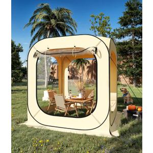 Garvee 6x6 Ft Pop Up Screen Tent, 2-3 Person Portable Screen House Room Instant Bubble Tent Shelter, Rainproof Camping Sun Shelter Coldproof for Patio, Backyard, Deck, Sports Events, Beige, 70"x70"