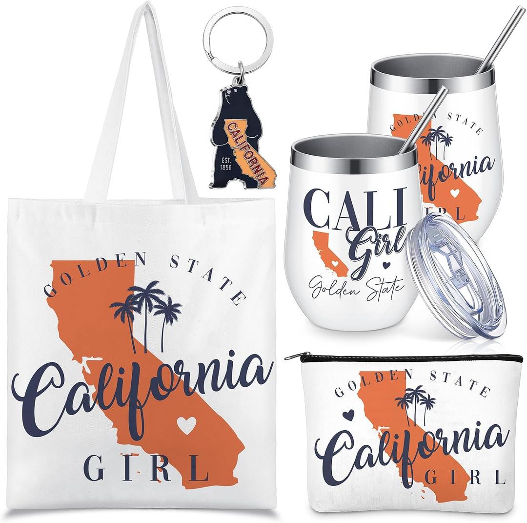 Paterr 4 Pcs California Souvenirs Gifts 12oz Tumbler Canvas Bag Cosmetic Bag Keychain California Travel Gifts Souvenirs for Traveler Women Graduation Christmas