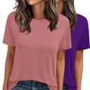 LOOKFACE 2 Pack Womens Basic T Shirts Summer Tops 2026 Short Sleeve Tees Comfy Casual Vacation Clothes Purple Mauve Large