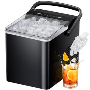 Ice Maker Countertops, Ice Machine with Self-Cleaning 1.8L Water Tank Large Ice Basket, Portable Ice Maker Produces 9 Ice Cubes in Just 6 Minutes Ideal for Home Kitchens and RVs (Upgrade Black)