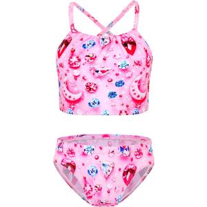 TENVDA Girls Swimsuit 2-Piece Halter Tankini Set Beach Sport Bathing Suit UPF 50+ Swimwear, 140 (Pink)