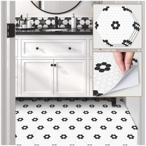 MORCART Peel and Stick Floor Tile-20 Pcs, Hexagon Waterproof Vinyl Flooring Covers 12.6 Sq Ft, New Form of DIY Floor and Wall Decoration for Bathroom, Kitchen, Bedroom, Stairs, Entryway (Mosaic White)