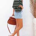 Dokotoo Tops for Women Striped 2025 Fashion T Shirts for Women Color Block Crewneck Design Loose Basic Tee (L)