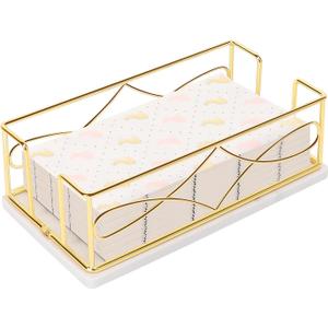 Napkin Holder with Marble Base, Guest Towel Paper Dispenser for Table, Modern Metal Napkin Stand, Ideal for All Bathroom Vanity, Kitchen Decor Accessories (Gold, 3.2 Inch)