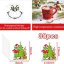 4Pack 30 Pcs Christmas Face Decal Stickers for Crafts Small 3 Inch Rub on Transfers UV Vinyl Faces Eyes Pitcher Decals for Ornaments Glass Drinking Cups Wood Decorations Balls Party Supplies (hoho30)