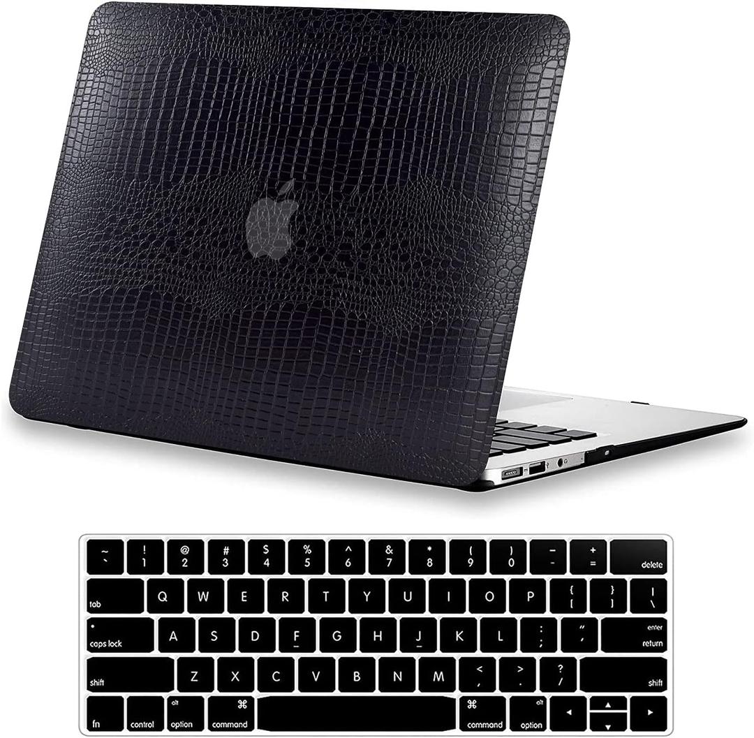 DTangLsm for MacBook Pro 13 inch Case 2025-2016 M2 M1 A2338 A2289 A2251 A2159 A1989 A1706 A1708, Crocodile Skin Alligator PU Leather Hard Shell Cover for MacBook Pro 2020 Case+Keyboard Cover, Black