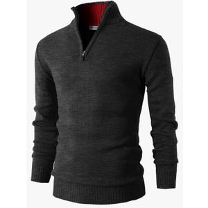 H2H Mens Quarter Zip Pullover Sweater Casual Slim Fit Polo Sweater, L