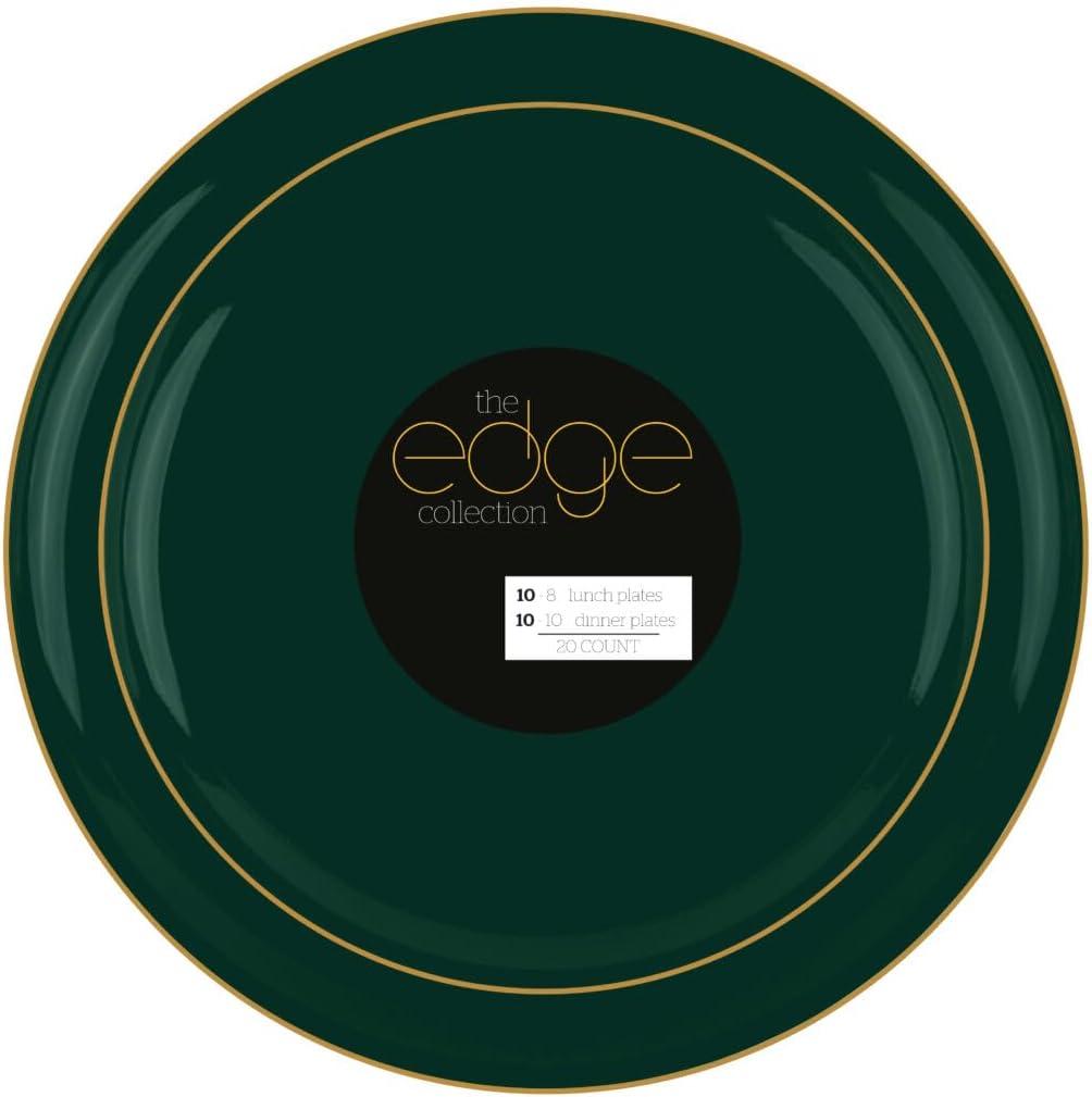 Emerald Green and Gold Rim Combo Plates, 8" & 10" - Case of 480 (4 packs x 120)