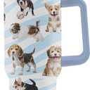 Duzieda Cute Dogs Tumbler Gift, 40 oz Insulated Stainless Steel Tumbler with Handle and Straw, Double Wall Vacuum Travel Mug with Lid