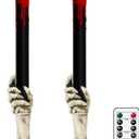 Halloween Black Flameless Taper Candles Flickering with Remote Timer, Battery Operated Led Taper Candle, 2 Pcs Drip Wax Candlesticks with Skull Hand Candle Holder for Halloween Decorations