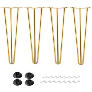 12 Inch Hairpin Legs Metal - 1/2 Dia 3 Rods Design - Mid Century Furniture Table Legs, DIY Furniture Hairpin Feet Gold for Nightstand, Coffee Table and TV Stand, Set of 4