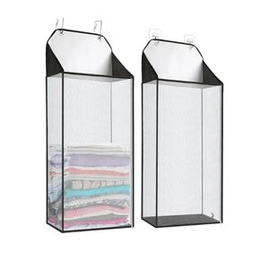 MaxGear Hanging Laundry Hamper, Over the Door Hamper with 2 Kinds of Hooks for Dirty Clothes Organizer, Mesh Wall Hanging Laundry Basket with Zipper for Bathroom, Wardrobe, Dormitory (Black-2 Pack)
