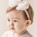 Baby Girls Cute Lace Bow Headband Soft Cotton Elastic Hair Accessories for Toddlers Newborns Ideal for Birthdays Baby Shower Photoshoots Special Occasions (White)