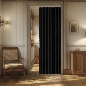 AJAZZ 100% Blackout Magnetic Door Curtain Accordion Doors Interior Closet Door Curtain Invisible Applicable Bedroom Room Living Room Doorway (Black 42" W x 78" L) 1 Panel