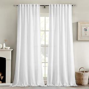 MIULEE White Linen Curtains 84 Inch Length 2 Panels for Bedroom Living Room, Soft Thick Linen Textured Back Tab Window Drapes Semi Sheer Light Filtering Rod Pocket Modern Farmhouse Decor