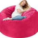 Homguava 3FT Bean Bag Chair: 3' Bean Bags with Memory Foam Filled, Large Beanbag Chairs Soft Sofa with Dutch Velvet Cover-Pink